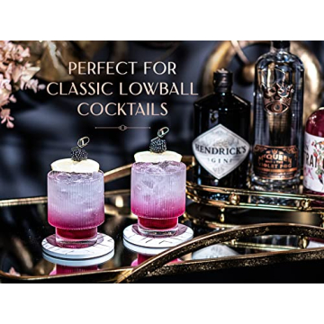 Vintage Art Deco Ribbed Lowball Cocktail Glasses Set of 4