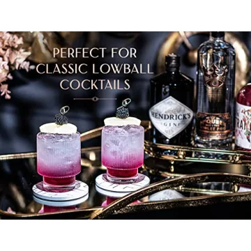 Vintage Art Deco Ribbed Lowball Cocktail Glasses Set of 4