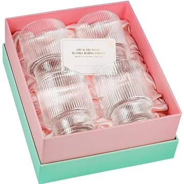 Vintage Art Deco Ribbed Lowball Cocktail Glasses Set of 4