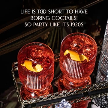 Vintage Art Deco Ribbed Lowball Cocktail Glasses Set of 4