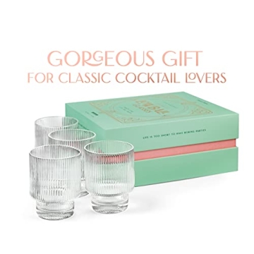 Vintage Art Deco Ribbed Lowball Cocktail Glasses Set of 4