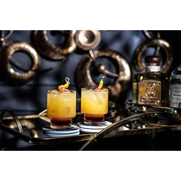 Vintage Art Deco Ribbed Lowball Cocktail Glasses Set of 4