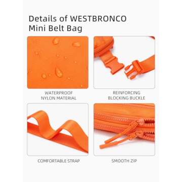 WESTBRONCO Fanny Packs for Women Men, Belt Bag with 4 Zipper Pockets, Fashion Waist Packs, Lightweight Crossbody Bags with Adjustable Strap for Workout/Running/Hiking (Orange)
