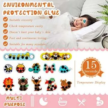 Stick-on Fever Indicator Forehead Fever Monitor Kids Cartoon Fever Patch for Kids Baby Adults Home Office Supplies (Cute Style)