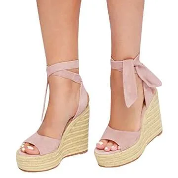 Fashare Womens Open Toe Tie Lace Up Espadrille Platform Wedges Sandals Ankle Strap Slingback Dress Shoes