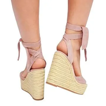 Fashare Womens Open Toe Tie Lace Up Espadrille Platform Wedges Sandals Ankle Strap Slingback Dress Shoes