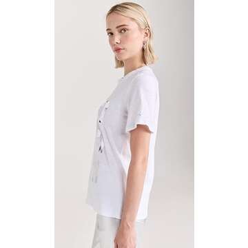 Cinq a Sept Foiled Merci Merci Merci Tee, White/Silver, X-Small