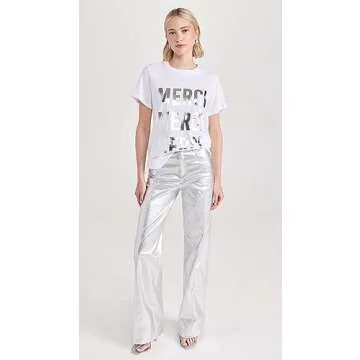 Cinq a Sept Foiled Merci Merci Merci Tee, White/Silver, X-Small