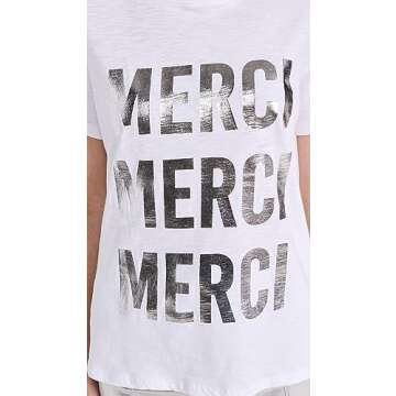 Cinq a Sept Foiled Merci Merci Merci Tee, White/Silver, X-Small