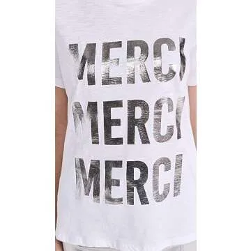 Cinq a Sept Foiled Merci Merci Merci Tee, White/Silver, X-Small