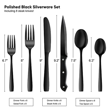 Stylish 48 Pieces Black Silverware Set for 8 Household Dining