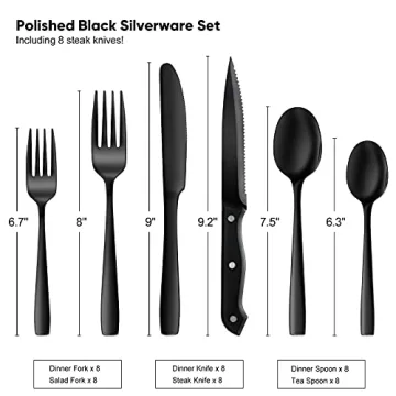 Stylish 48 Pieces Black Silverware Set for 8 Household Dining