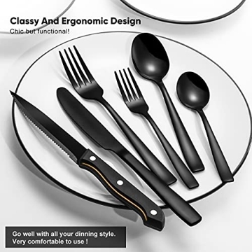 Stylish 48 Pieces Black Silverware Set for 8 Household Dining