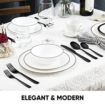 Stylish 48 Pieces Black Silverware Set for 8 Household Dining