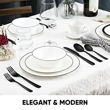 Stylish 48 Pieces Black Silverware Set for 8 Household Dining
