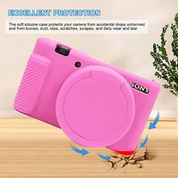 Easy Hood Camera Case for Sony ZV-1 ZV1 ZV 1 Vlog Camera, Camera Cover Body Skin with Removable Lens Cover Buttons Prompts Anti-Scratch Slim Fit Soft Silicone Protective DSLR Camera Case Pink