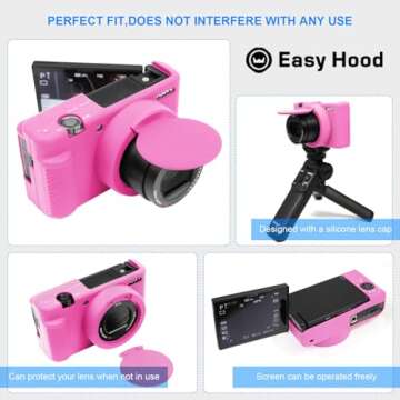 Easy Hood Camera Case for Sony ZV-1 ZV1 ZV 1 Vlog Camera, Camera Cover Body Skin with Removable Lens Cover Buttons Prompts Anti-Scratch Slim Fit Soft Silicone Protective DSLR Camera Case Pink