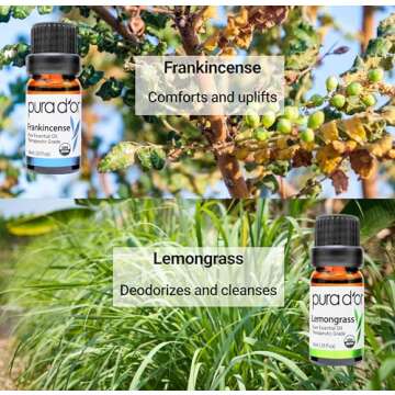 PURA D'OR Organic Perfect10 Essential Oils Set - 10x 10mL Wood Box Aromatherapy Gift Set - 100% Pure Therapeutic Grade for Relaxation and Wellness (Lavender, Peppermint, Eucalyptus, Tea Tree & More)