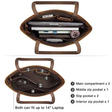 ZONE Vintage Genuine Leather Tote Bag for Women Large Handbag Shoulder Purse