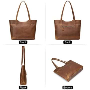ZONE Vintage Genuine Leather Tote Bag for Women Large Handbag Shoulder Purse