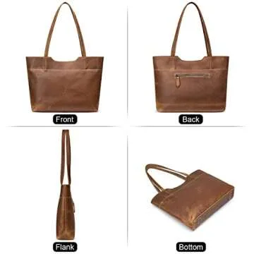 ZONE Vintage Genuine Leather Tote Bag for Women Large Handbag Shoulder Purse
