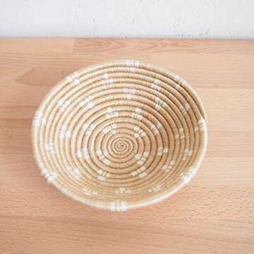 Small African Basket- Ntamba/Rwanda Basket/Woven Bowl/Sisal & Sweetgrass Basket/Tan, White