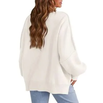 Sucolan White Sweaters for Women Trendy Cute Long Sleeve Oversized Sweaters Cozy Side Slit Loose Pullover Sweater Tops White L