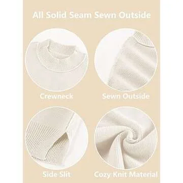 Sucolan White Sweaters for Women Trendy Cute Long Sleeve Oversized Sweaters Cozy Side Slit Loose Pullover Sweater Tops White L