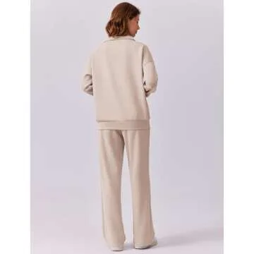 PINSPARK 2 Piece Sets for Women 2025 Fall Trendy Sweatsuit Long Sleeve Pullover Tops and Drawstring Sweatpants Lounge Sets, Apricot Petite S