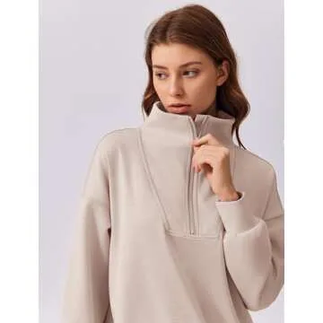 PINSPARK 2 Piece Sets for Women 2025 Fall Trendy Sweatsuit Long Sleeve Pullover Tops and Drawstring Sweatpants Lounge Sets, Apricot Petite S