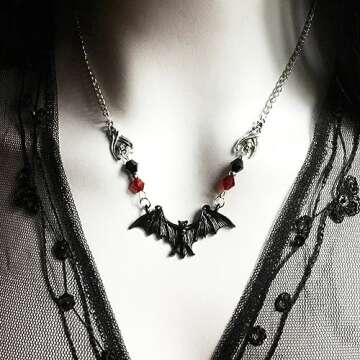 Vintage Gothic Bat Necklace Red Black Crystal Gem Bat Pendant Necklace Punk Hip Hop Style Black Bat ...