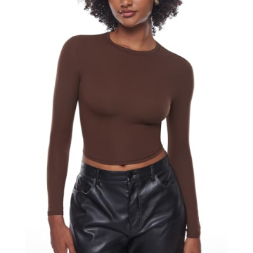 INLYRIC Women's Inbarely Soft Long Sleeve Tops - Chic Crop Style in Hazelnut, X-Small