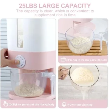 Pink Rice Dispenser Airtight Storage with Measuring Cup