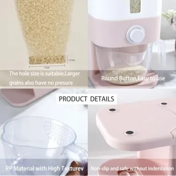 Pink Rice Dispenser Airtight Storage with Measuring Cup