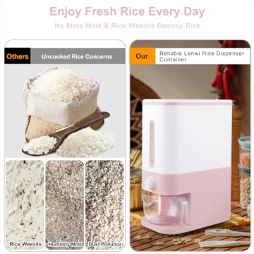 Pink Rice Dispenser Airtight Storage with Measuring Cup