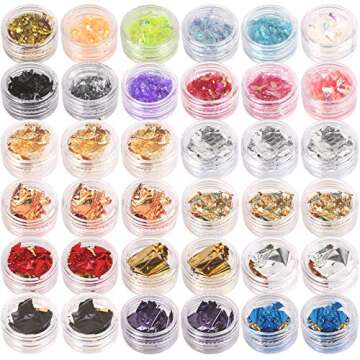 Teenitor 36 caixas de decoração para unhas com Glitter, adesivo Pailette, cores doces, flocos de unhas, lantejoulas, kit de arte para unhas faça-você-mesmo, suprimentos para Chips