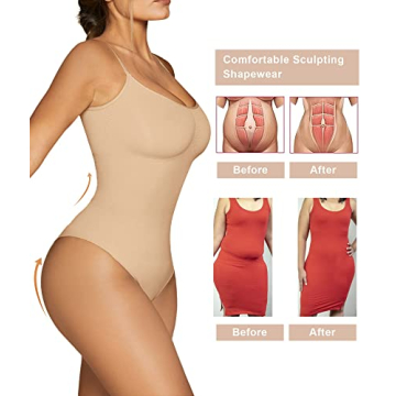 SHAPERX Women's Seamless Bodysuit Tummy Control Shaper