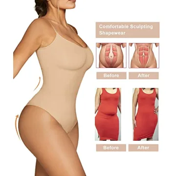 SHAPERX Women's Seamless Bodysuit Tummy Control Shaper