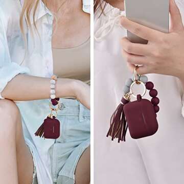 Compatible with Airpods Pro 1st Generation, Filoto Cute Airpod Pro Cover for Women, Silicone Case for Air Pod Pro Wireless Charging Case with Bracelet Keychain Accessories (Burgundy)