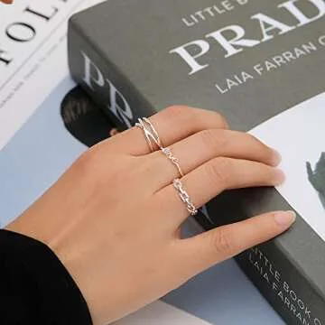 12PCS 14K Gold Plated Adjustable Rings Knuckle Rings for Women Heart Hug Butterfly Love Flower Open Rings Stackable Thumb Ring Silver Rings Set for Teen Girls