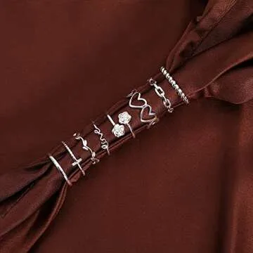 12PCS 14K Gold Plated Adjustable Rings Knuckle Rings for Women Heart Hug Butterfly Love Flower Open Rings Stackable Thumb Ring Silver Rings Set for Teen Girls