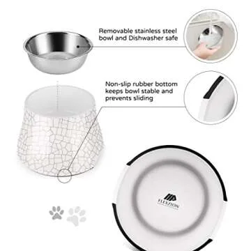 Flexzion Elevated Dog Bowl - Single, Stainless Steel, Non-Slip, Comfortable, 900ml Capacity, 31 fl oz, Sleek Design, Durable