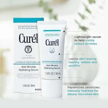 Curel Japanese Skin Care, Anti-Wrinkle Hydrating Serum, Lightweight Serum, Fragrance Free & Colorant Free, For Sensitive Skin, 1.3 Oz