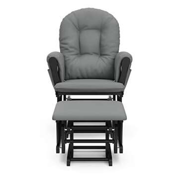 Storkcraft Premium Hoop Glider and Ottoman (Black Base, Gray Cushion) – Padded Cushions with Storage Pocket, Smooth Rocking Motion, Easy to Assemble, Solid Hardwood Base