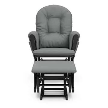 Storkcraft Premium Hoop Glider and Ottoman (Black Base, Gray Cushion) – Padded Cushions with Storage Pocket, Smooth Rocking Motion, Easy to Assemble, Solid Hardwood Base