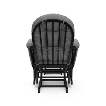 Storkcraft Premium Hoop Glider and Ottoman (Black Base, Gray Cushion) – Padded Cushions with Storage Pocket, Smooth Rocking Motion, Easy to Assemble, Solid Hardwood Base