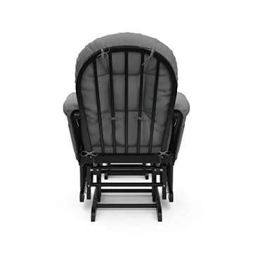 Storkcraft Premium Hoop Glider and Ottoman (Black Base, Gray Cushion) – Padded Cushions with Storage Pocket, Smooth Rocking Motion, Easy to Assemble, Solid Hardwood Base