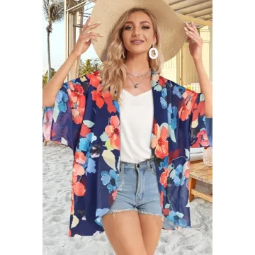 Women's Lightweight Floral Kimono Cardigan Beach Cover-Up