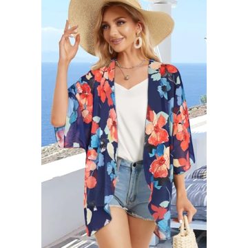 Women's Lightweight Floral Kimono Cardigan Beach Cover-Up