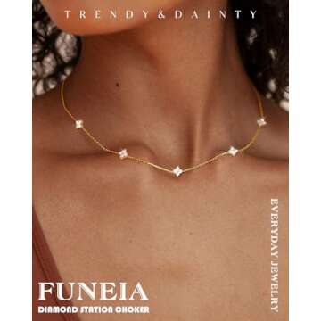 FUNEIA Dainty Silver Gold Necklaces for Women Trendy Non Tarnish 14K Gold Plated Cubic Zirconia Neck...